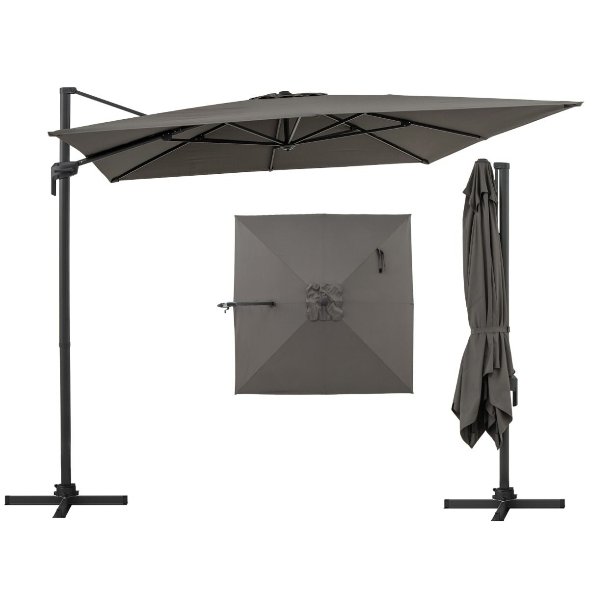 Coast Vierkante parasol - 360° draaibaar - verstelbare helling - grijs 300 x 300 cm