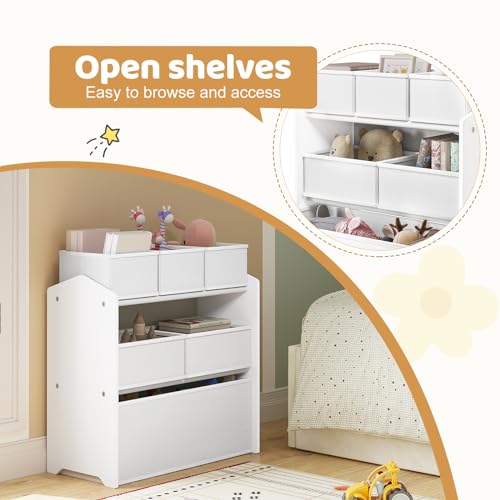 Lestarain Kinderplank met 9 Opbergdozen - Speelgoedkast voor Kinderkamer - Wit - 63 x 60 x 30 cm