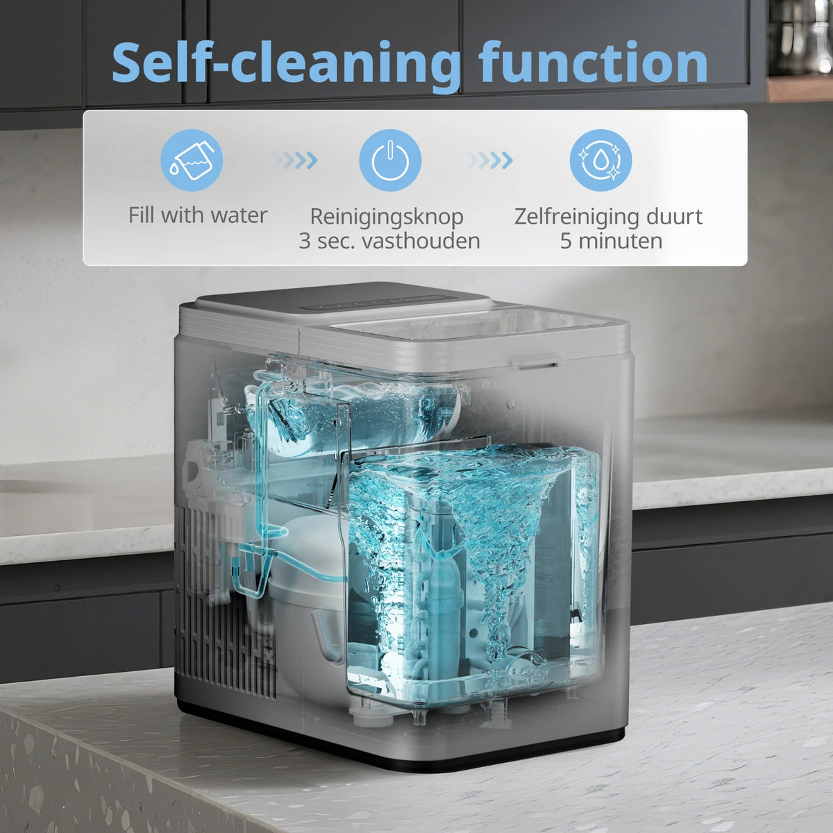 Comfee' IJsblokjesmachine Grijs - 12kg/24u - IJs in 6 Minuten - Zelfreinigend