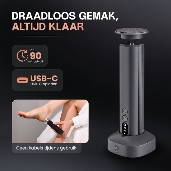 Beeperfect® Elektrische Eeltverwijderaar Pro - Voetvijl - Eeltvijl - Draadloos - Oplaadbaar - Met oplaadstation - 60 Schuurvellen - Zwart
