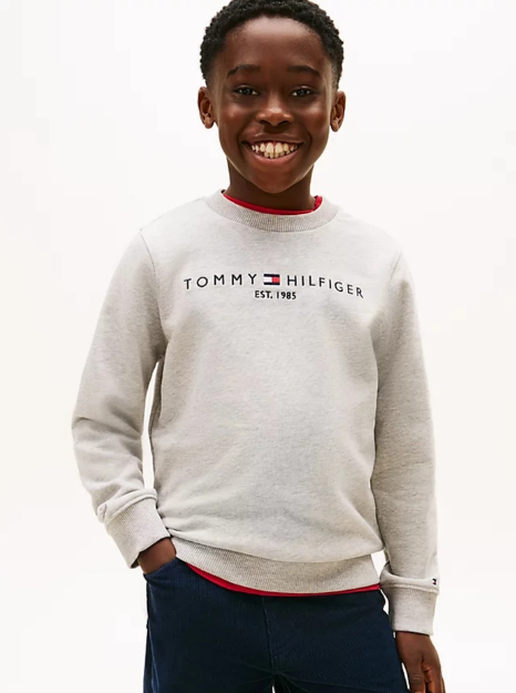 Tommy Hilfiger Essential Sweatshirt Kids - Lichtgrijs Melange - Maat 14 - Biologisch Katoen