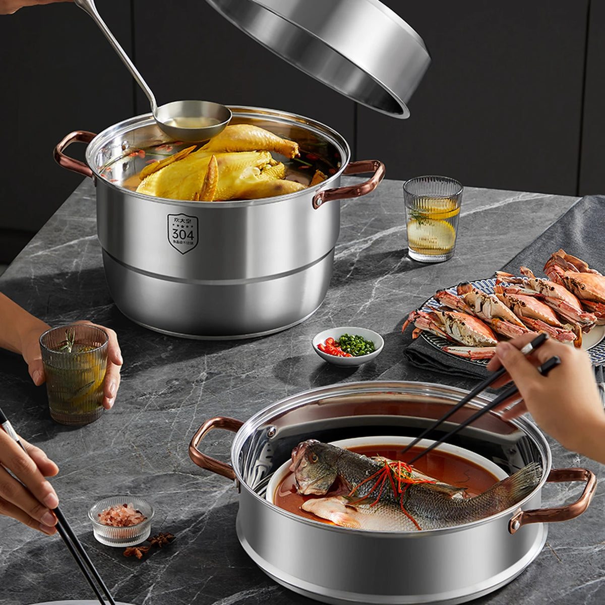 Cooker King Stoompan 3-Laags - 26 cm - 304 Roestvrij Staal - Hittebestendig