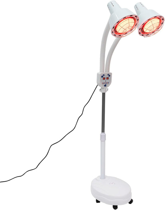 Xigner Dubbele Infrarood Warmtelamp 275W - Verstelbare Standaard 128-158 cm - 360° Draaibare Dubbele Kop - Rode Warmtelamp voor Spierontspanning en Doorbloeding
