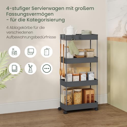 Stijlvolle Serveerwagen met 4 Niveaus en Wieltjes - Grijs - 39 x 84 x 20,5 cm