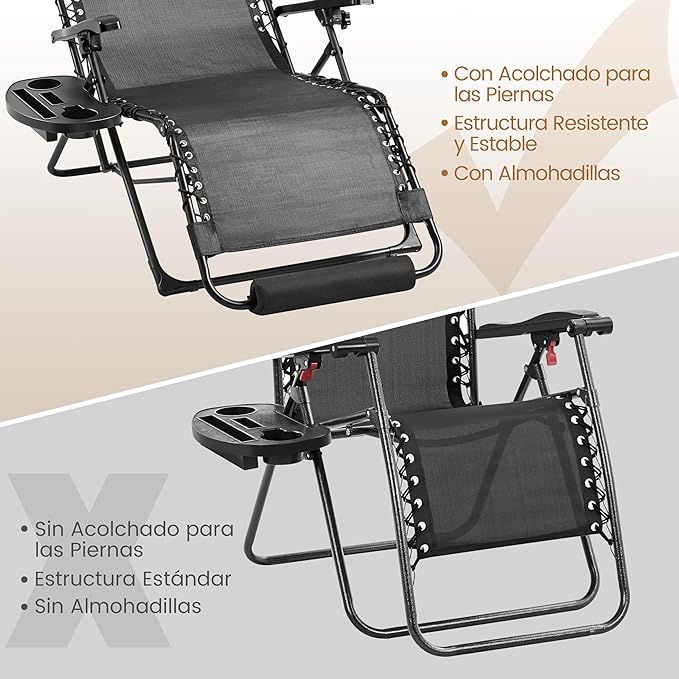 Yaheetech Zero Gravity Ligstoel Opvouwbaar - Zwart - Relaxstoel met Kussen, Voetensteun en Bekerhouder tot 200 kg