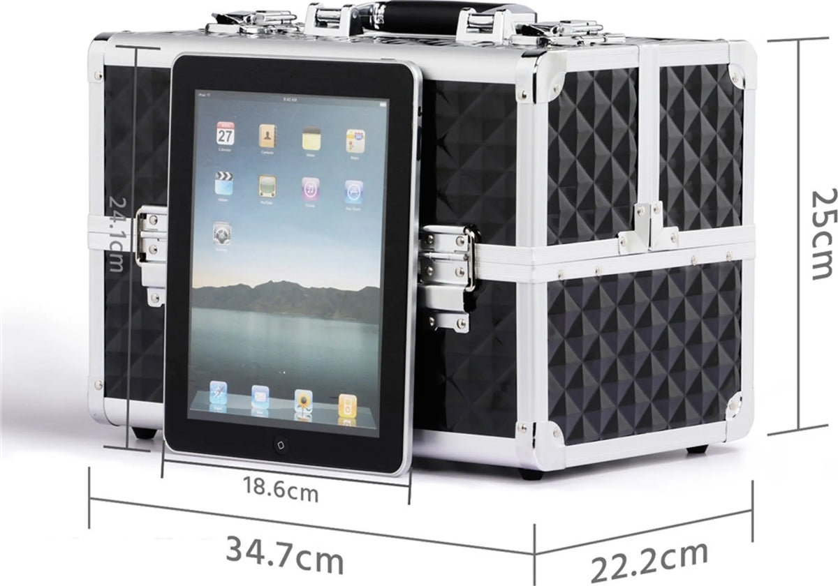 Yaheetech Make-upkoffer Beautycase – Voorzien Van 3 Lagen En Verstelbare Tussenschotten En Slot Met Sleutels – Voor Visagisten En Kappers – Zwart Aluminium – 34,7 x 22,2 x 25 cm