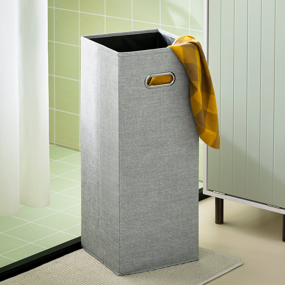 SoBuy Hoge Meerlaagse Badkamerkast BZR137-GR - Uitklapbare Wasmand - 31 x 30 x 167 cm - Groen met Wit