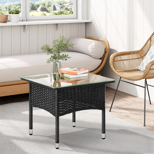 Woltu Tuin Tafel Rattan Look Zwart 50 x 50 x 45,5 cm