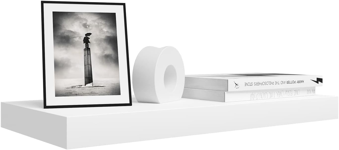 Woltu Zwevende Wandplank MDF Wit - 70 x 22,9 x 3,8 cm - Moderne Hangplank voor Woonkamer, Slaapkamer en Keuken