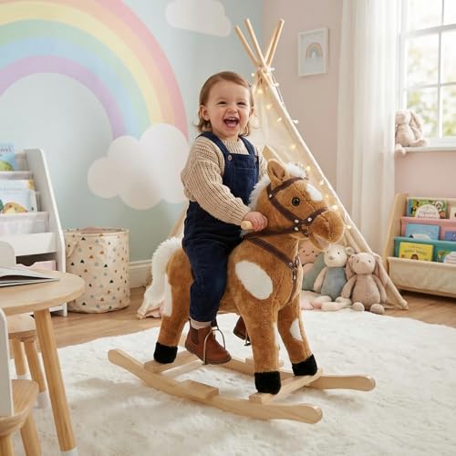 Woltu Hobbeldier voor Baby's met Geluid en Handgrepen - Pluche en PP Katoen - 74 x 65 x 34 cm