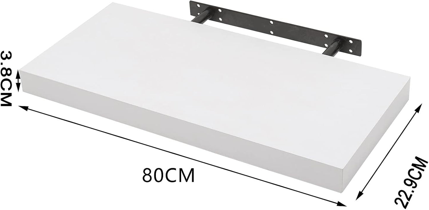 Woltu Zwevende Wandplank MDF - 80 x 22,9 x 3,8 cm - Wit - Moderne Wandrek voor Woonkamer en Slaapkamer
