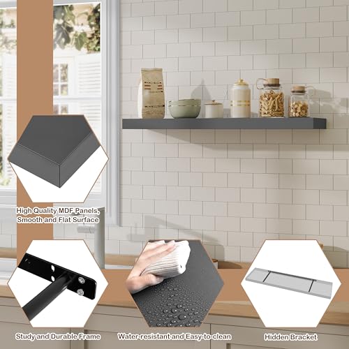 WOLTU RG9370dgr – Zwevende Wandplank – MDF Donkergrijs – 90 x 22,9 x 3,8 cm