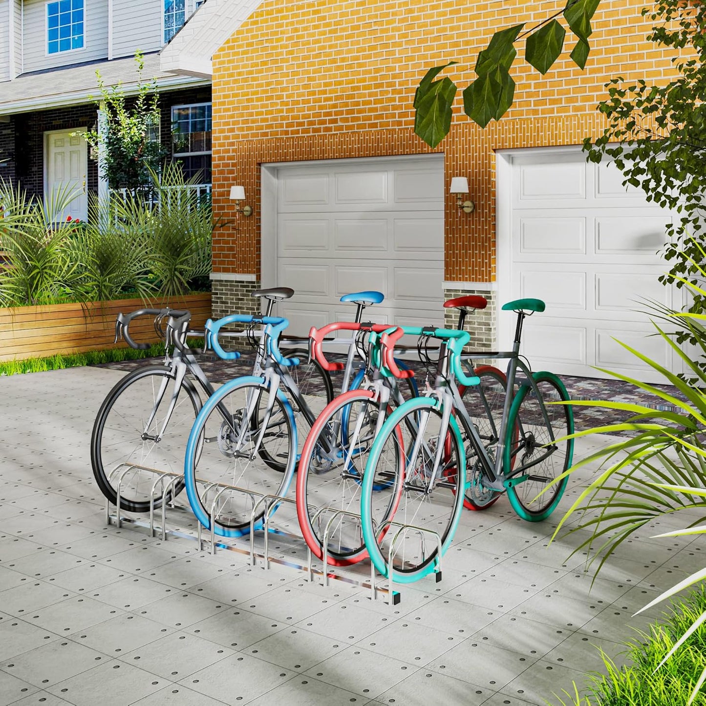 Woltu Fietsenrek voor 6 Fietsen - Vloer- of Wandmontage - Verzinkt Metaal - Zilver - 160,5 x 32 x 27 cm