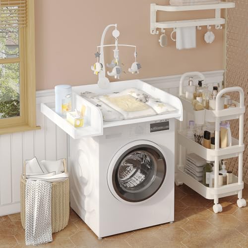 Woltu Baby Verschoningskussen met Beschermrand en Opbergrek - Wit - 80 x 70 x 16,5 cm