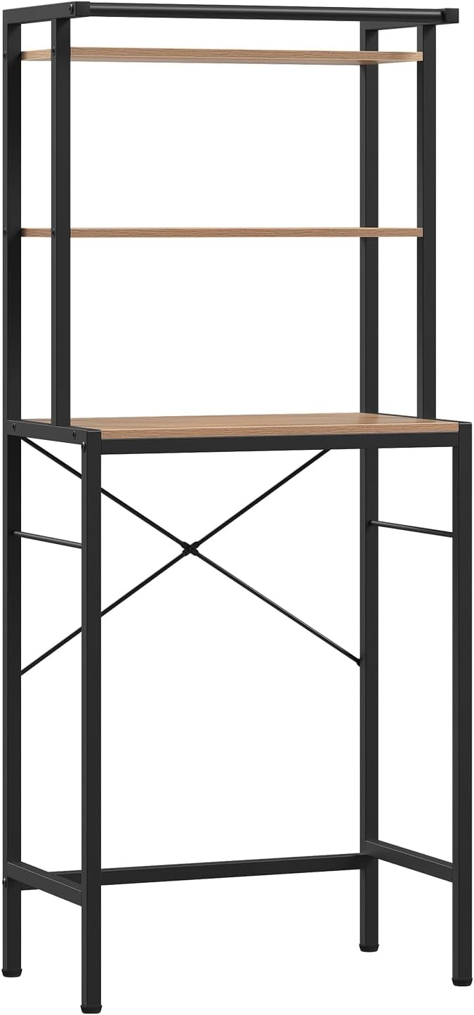 Eugad 3-laags badkamerrek boven toilet of wasmachine - donker eiken/zwart - 67x40x162 cm