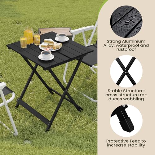 Woltu Opvouwbare Campingtafel Aluminium Zwart 50,5 x 47 x 59,5 cm