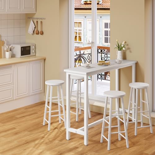Woltu Keuken Bartafel Ontbijttafel Koffietafel - Metaal Wit Frame - 140x40 cm