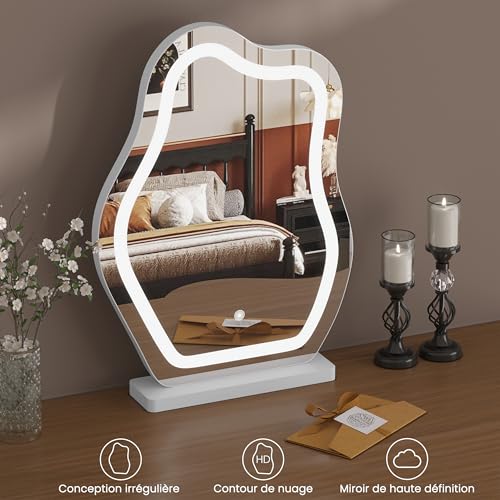 Woltu Onregelmatige Wolkvormige Make-up Spiegel - LED Verlichting met 3 Lichtstanden - Verstelbare Helderheid - 40 x 54 cm - Wit