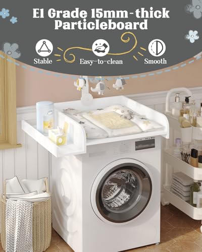 Woltu Baby Verschoningskussen met Beschermrand en Opbergrek - Wit - 80 x 70 x 16,5 cm