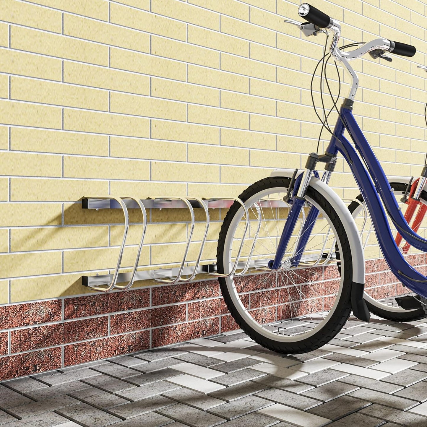 Woltu Fietsenrek voor 6 Fietsen - Vloer- of Wandmontage - Verzinkt Metaal - Zilver - 160,5 x 32 x 27 cm