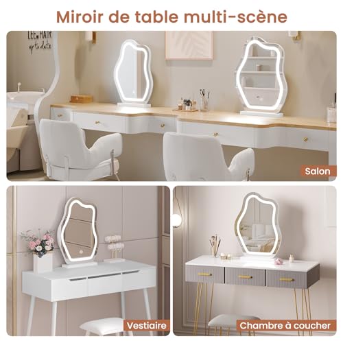 Woltu Onregelmatige Wolkvormige Make-up Spiegel - LED Verlichting met 3 Lichtstanden - Verstelbare Helderheid - 40 x 54 cm - Wit