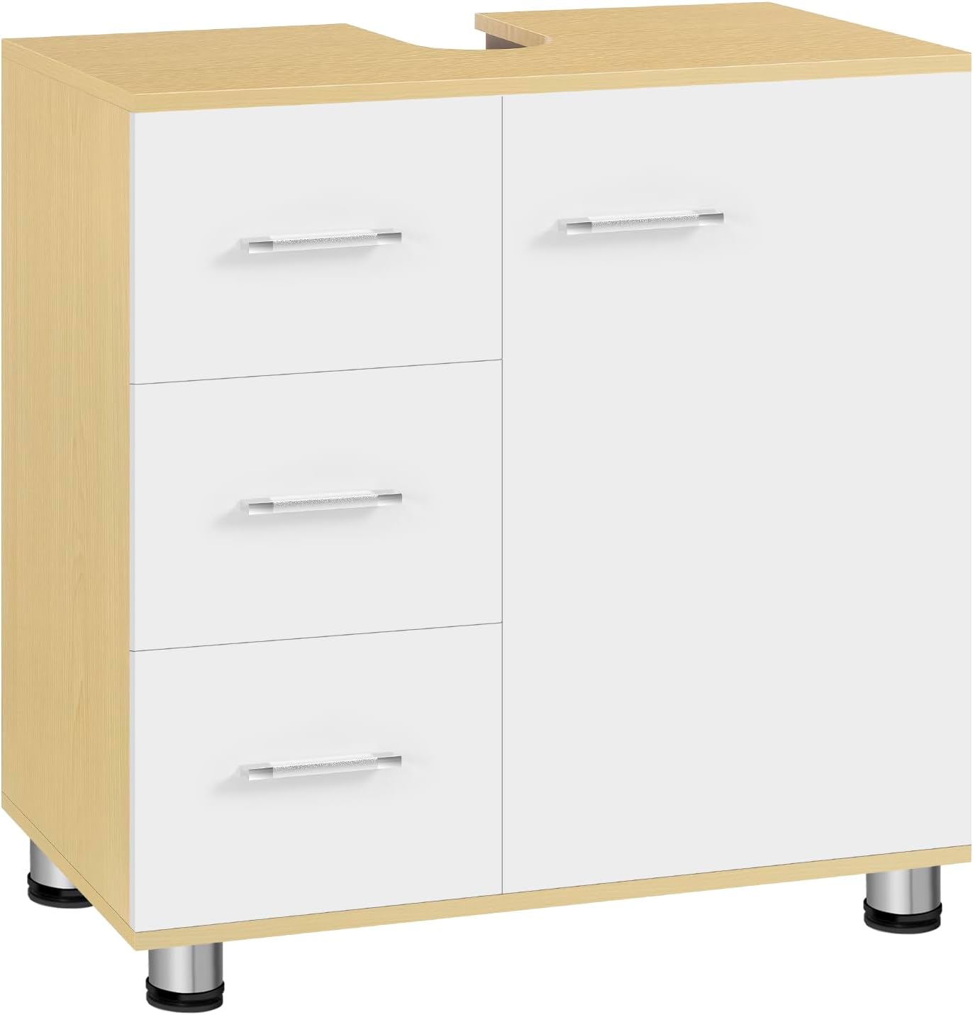 Eugad Badkamerkast Wit/Licht Eiken - 60 x 60 x 30 cm - 3 Lades - Verstelbare Plank