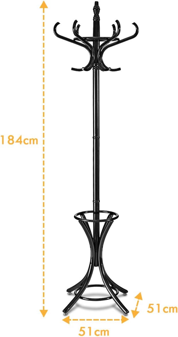Coast Kapstok - 12 kledinghaak met Parapluhouder - 184 cm - Zwart