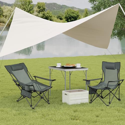 Woltu Set van 2 Opvouwbare Campingstoelen met Verstelbare Rugleuning en Bekerhouder - Grijs