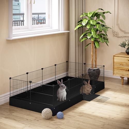 Eugad Kleine Dierenren met Bodem en Deur - Zwarte Metalen Kooi 140 x 71 x 37 cm