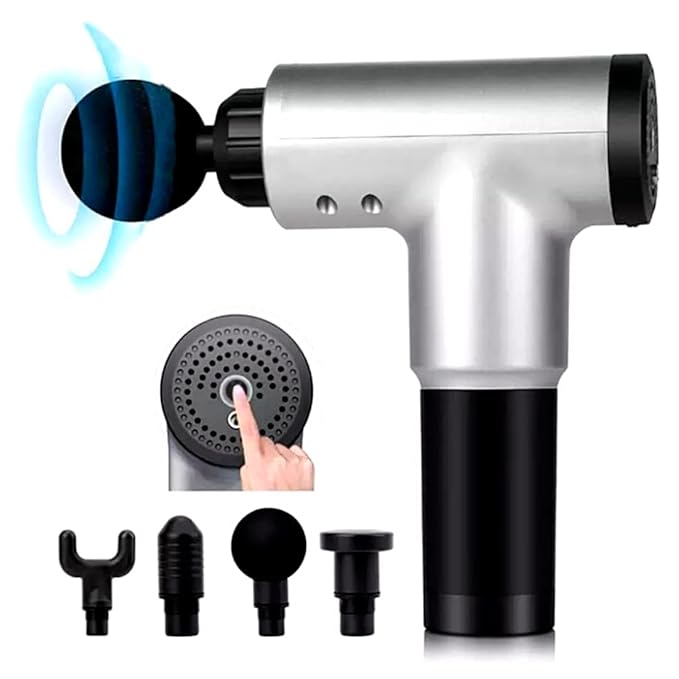 FASCIAL GUN KH-320 Draagbare elektrische diepe weefsel percussie spier- en lichaamsmassage-pistool met 6 snelheden, voor pijn- en stressverlichting met 4 massagekoppen (multi)
