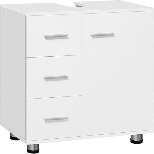 EUGAD badkamermeubel onderkast - met 3 laden en 2 niveaus - voor wastafel - wit technisch hout - met sifonuitsparing 17,5 x 10 cm