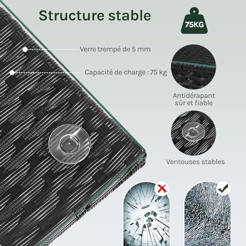 Woltu Tuin Tafel Rattan Look Zwart 50 x 50 x 45,5 cm