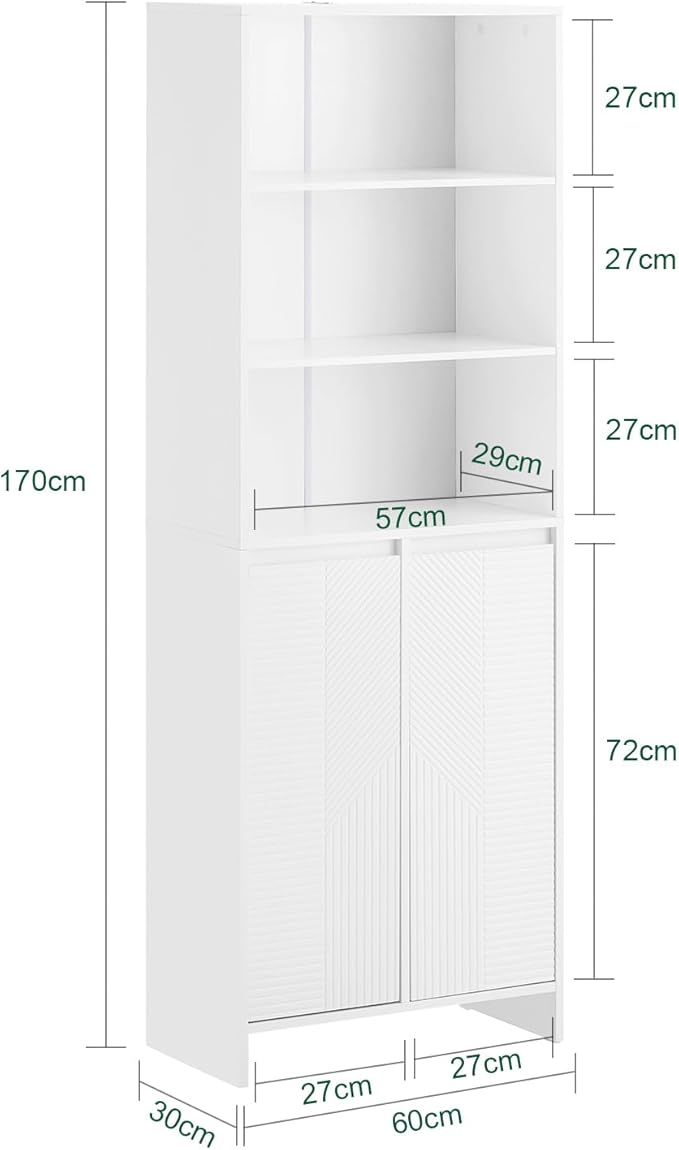 SoBuy Hoge Kast - BZR155-W - MDF - Tot 42 kg. - 60x170x30cm - Wit