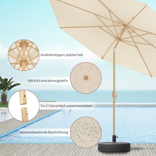Woltu Parasol 300 cm Beige - UPF 50+ Zonbescherming met Kantelfunctie en Sluiting met Slang