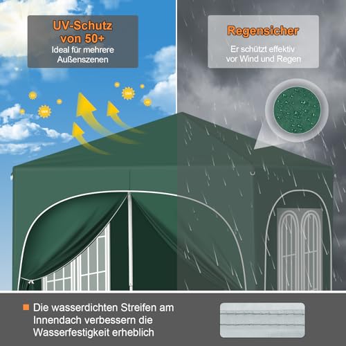 Woltu Vouwpaviljoen 2 x 2 m met 4 Afneembare Wanden Groen