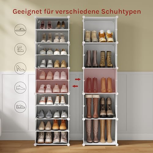 Woltu Schoenenrek met 10 Vakken Wit - Schoenenkast voor 40 Paar Schoenen met Deurtjes