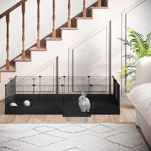 Eugad Kleine Dierenren met Bodem en Deur - Zwarte Metalen Kooi 140 x 71 x 37 cm