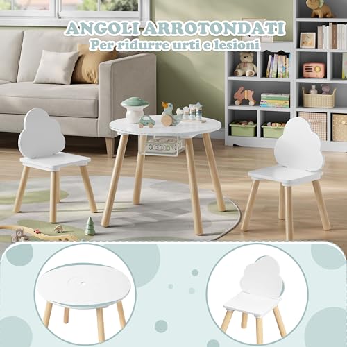Woltu Kinder Tafel en Stoelen Set Rond Wit 3-delig