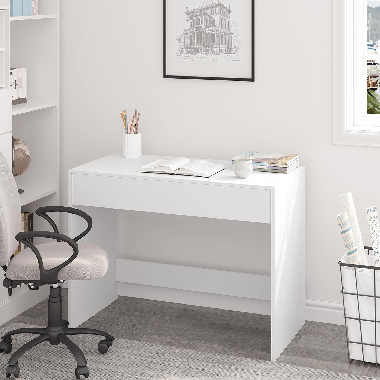 eSituro Bureau met Lade Wit 100 x 50 x 75 cm - Modern Computerbureau - Studeertafel - Thuiswerkbureau met Opberglade