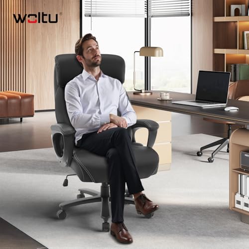 Woltu Ergonomische Bureaustoel met Hoofdsteun en Verstelbare Hoogte - Zwart