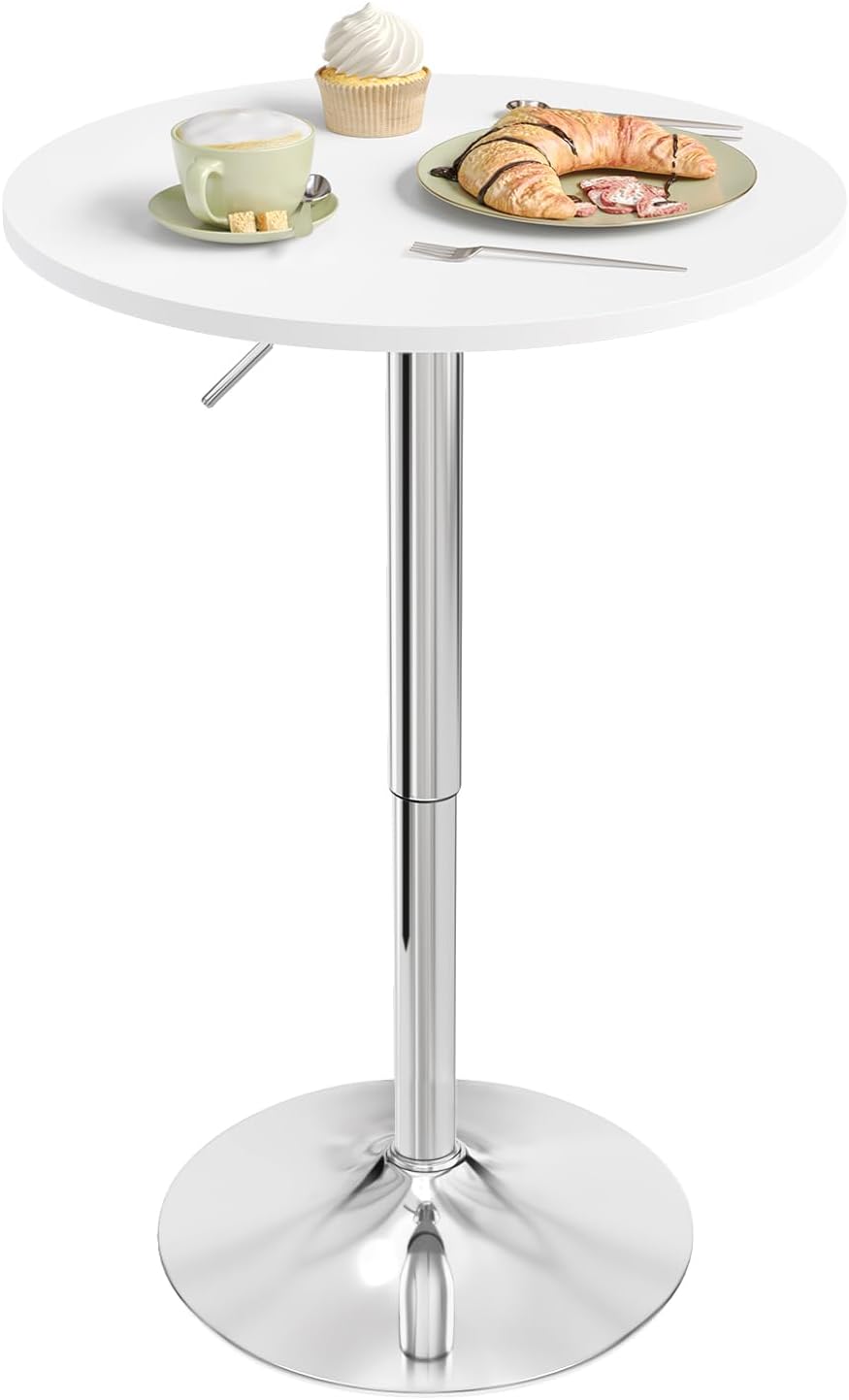 Woltu BT02ws Bartafel verstelbaar - Rond 60x60 cm - Hoogte 68-88 cm - Wit