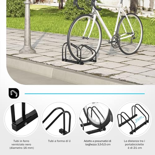 Woltu Fietsenrek voor 2 Fietsen Zwart Metaal - Vloer- en Wandmontage