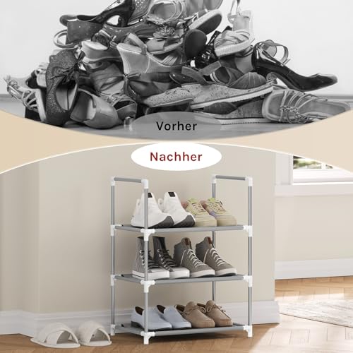 Woltu Schoenenrek 3-laags - Compacte Schoenenopberger met Smalle Planken, Grijs, 41 x 28 x 55 cm