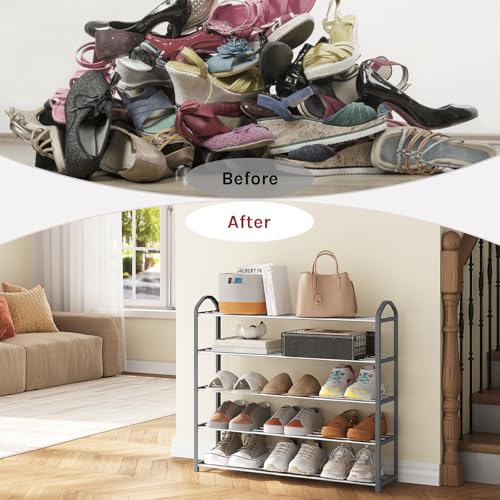 Woltu Schoenenrek met 5 Planken voor 20 Paar Schoenen - Stalen Frame Grijs - 79 x 19,5 x 79 cm