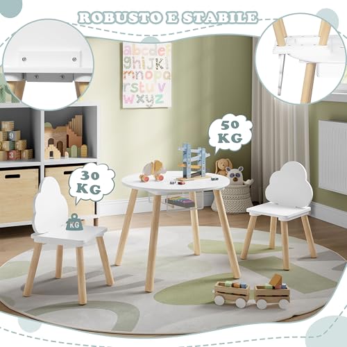 Woltu Kinder Tafel en Stoelen Set Rond Wit 3-delig