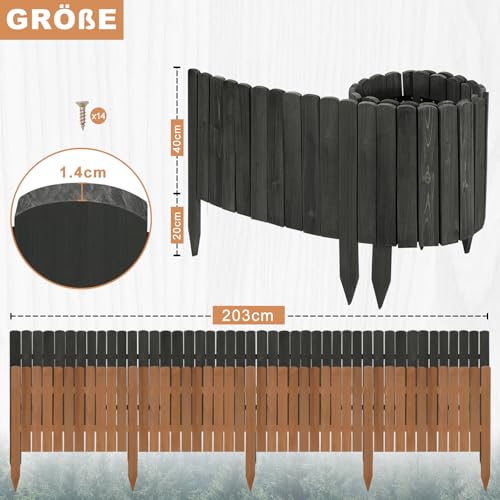 Woltu Flexibele Houten Tuinafsluiting - Antraciet - 203 x 60 cm