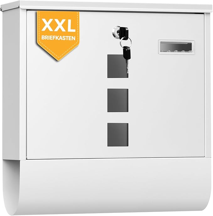 WOLTU Brievenbus Wit – 37 x 37 x 11 cm – Afsluitbare Wandbrievenbus met Krantenvak en Kijkvensters