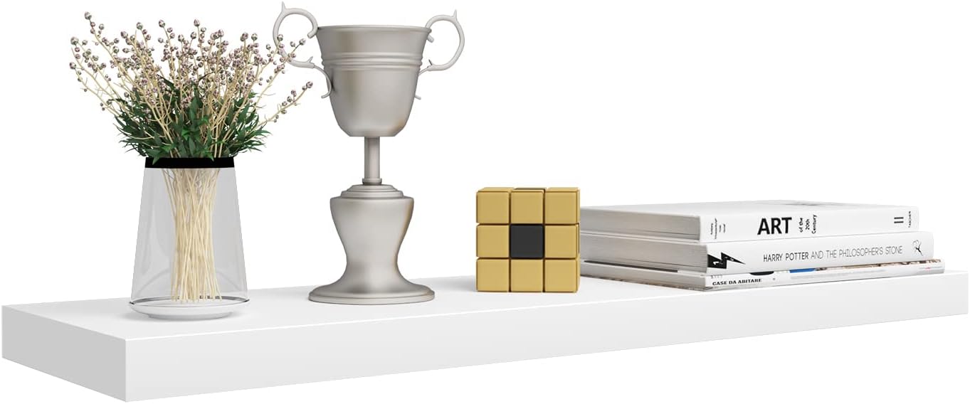 Woltu Zwevende Wandplank MDF - 80 x 22,9 x 3,8 cm - Wit - Moderne Wandrek voor Woonkamer en Slaapkamer