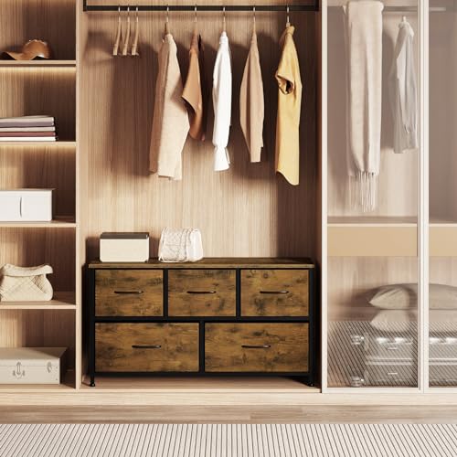 Woltu Ladekast 5 Lades Industrieel Vintage Bruin Zwart 100x30 cm
