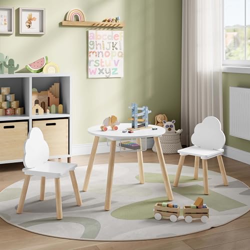 Woltu Kinder Tafel en Stoelen Set Rond Wit 3-delig